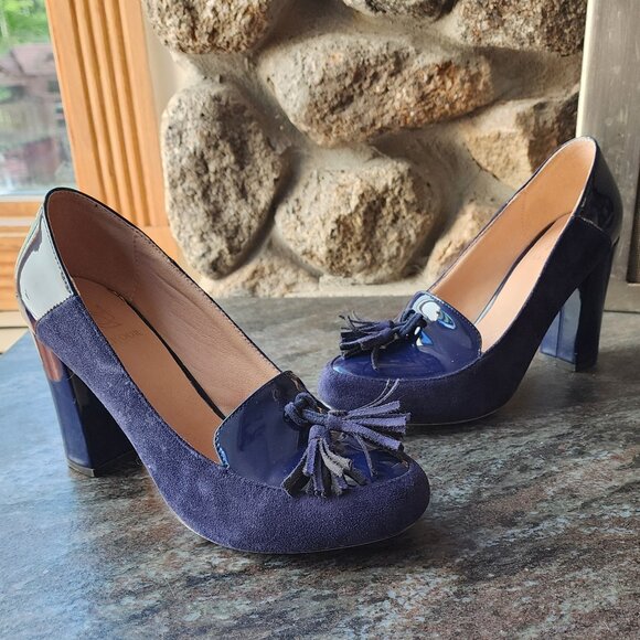 LEHOOR Chunky Block High Heel Fringed Round Toe Slip On Dress Loafers Size 8.5 - Picture 6 of 16